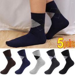 Men's Socks 5 Pairs Cotton Long Black Business Men Deodorant Crew Breathable Male Solid Colour Casual Man Plus Size