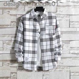 Mens Hoodies Sweatshirts 2021 Mens Loose Plaid Checked Shirt Autumn Long Sleeve Shirts Casual Top Thin Mens Shirt Trend Big Size Baju Lelaki Slim Fit Kemeja Lelaki L23