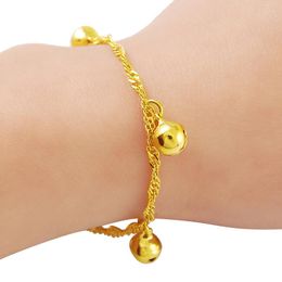 Charm Bracelets 24K Gold Bracelet 2MM Water Wave Hanging Heart-shaped Pendant Plated Fashion For Woman Jewelry Gift