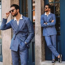 Men's Suits Blazers 2023 Linen Fabric For Wedding Custom Made Bridegroom Tuxedo Fashion Male Blazer 2Piece JacketPants 230915