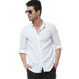 Whole- 2020 New White Linen Shirts Men Long SLeeve Slim Casual Shirts Mens Clothes camisa masculina shirt men brand clothing10182m