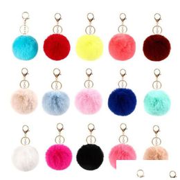 Mticolor 8Cm Rabbit Fur Ball Keychain Pom Plush Car Key Chain Handbag Ring Pendant Rings Drop Delivery