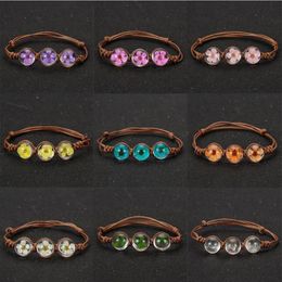 Link Chain Handmade Woven Dried Flowers Glass Beads Bracelet Women Jewellery Girls Ball Weave Lucky Flower Bracelets223I