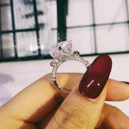 New Real 925 Sterling Silver Luxury Vintage Round Cut Diamond Wedding Engagement Ring for Women Silver Ring Jewelry N64264D