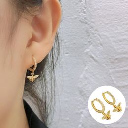 Dangle Earrings 925 Sterling Silver Gold Zircon Insect For Women Girl Fashion Creative Bee Jewelry Halloween Gift Drop