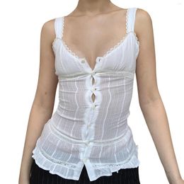 Camisoles & Tanks Women's White Vertical Lace Sexy Suspender Shirt Top