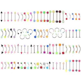 Tongue Rings 110Pcs Mix Body For Women Men Fashion Nose Eyebrow Navel Piercing Belly Jewelry Lip Drop Delivery Dhgarden Dhbmb