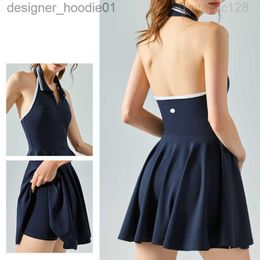 Basic Casual Dresses Womens Tennis Dresses Yoga Outfit Exercise Chest Pad Dress Backless Fitness Women DSJ521A L230916