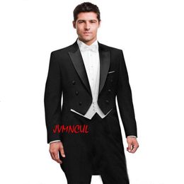 Erkekler Suits Blazers 3pcs Siyah Ceket Pantolon Beyaz Yelek Tailcoat Damat Erkek Takım Sekreter Büro Damat Adam Düğün Prom Setsjacketpantsvesttie 230915