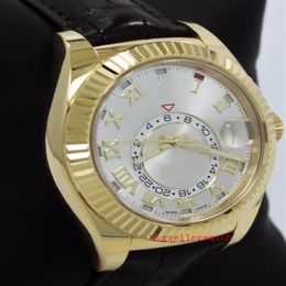 Luxury Sky Dweller 326138 18k42MM Yellow leatherGold Brand New Automatic machinery Mens Watch Men's Wristwatches287f