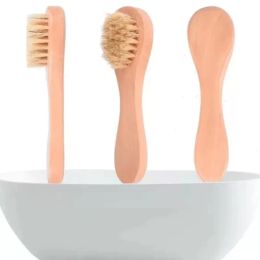 Yüz pul dökülmesi için yüz temizleme fırçası doğal kıllar, ahşap sap FY3833 ile kuru fırçalama için yüz fırçaları peeling yüz fırçaları