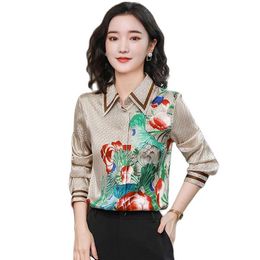 luxury fashion spring floral silk shirt long sleeve printed fall winter womens runway tops plus size elegant office ladies designe232N