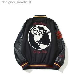 Womens Jackets Retro Street American Imported 40th Anniversary Billiards Black No8 E mbroideredB aseballU niformV intageM enW omenF ashionM otorcycleJ acketi nsC