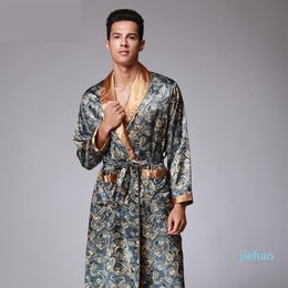 Fashion- Mens Paisley Pattern Bathrobe Kimono Robes V-neck Faux Silk Male Sleepwear Nightwear Male Satin Bath Robe192S