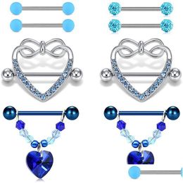 Tongue Rings 14G Ring Heart Cz Chain Dangle Nipple Barbell Straight Piercing Kit For Drop Delivery Jewellery Body Dhgarden Dhq2I