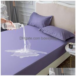 Sheets Sets Waterproof And Breathable 100%Cotton Bed Sheet Fitted Satin Silk Mattress Er 120 150 180 X 200Cm Drop Delivery Home Garden Dhvbx