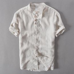 Men's Pure Linen Casual Short - Sleeved Shirt Chinese Collar 100% Linen Shirts Men Brand Fashion Mens Shirt Summer camisa soc275B