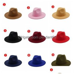 Manufacturer Custom Wool White Fedora Hats Big Wide Brim Men Kids Women Leopard Felt Hat Green Boxes Pink Ladies Stylish Drop Delive Dhs5E