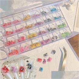 Nail Art Decorations 120Pcs Acrylic Flower 3D Charm Hand-Made 24 Colours Rhinestone Daisy Rose Petals Set 120 Drop Delivery Health Beau Dhfpn