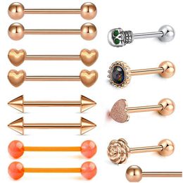 Tongue Rings 14G Piercings Cz Jewelled Heart Arrow Top Straight Nipple Piercing Bar Body For Women Men Drop Delivery Jewellery Dhgarden Dh8Pk