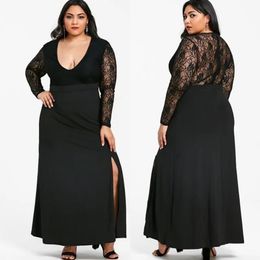 Plus Size Special Occasion Dresses Girl New Custom Lace Up Zipper Chiffon Evening Dresses Prom Party Gown A Line Lace Scoop Long Sleeve Thigh-High Slits