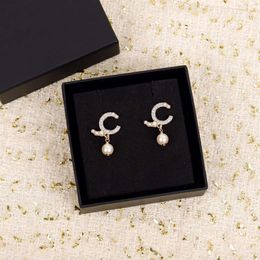 Top quality stud earring with diamond and nature pearl beads for women engagement in 18k gold plated have box stamp PS3717224m