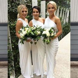 2019 Elegante Brautjungfernkleider in Weiß und Elfenbein, One-Shoulder-Lila, Party-Abendkleider, ärmellos, Kleider für Hochzeitsgäste, Trauzeugin2281