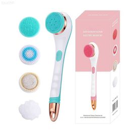 Electric Face Scrubbers Waterproof 4 In Electric Bath Shower Brush Rotating Scrubber Shower Brush Long Handle Spa Exfoliation Clean Face Body Massager L230920