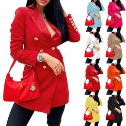 Women's Suits 2023 Spring And Autumn Fashion Wome's Slim Long-sleeved Double-breasted Mid-length Suit Jacket Female Lady Casual Coats