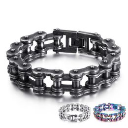 19mm Heavy Punk Rock Men's Rainbow Blue Bike Biker Motorcycle Chain Bracelet Jewellery Black titanium steel Bicycle Bracelet Ba339v