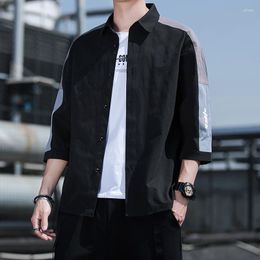Men's Polos Casual Short-Sleeved Loose Cotton Shirts Three-Quarter Sleeve Korean Style Tees Streetwear Hip Hop Top Coat Clothing