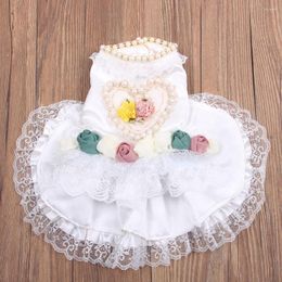 Dog Apparel Pet Wedding Dress Skirt Cat Puppy Princess Dresses Pearls& Love Lace Design