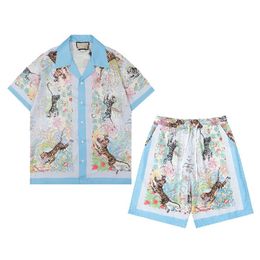 Hawaii Floral Letter Print Beach Shirts Men's Designer Silk Bowling Shirt Casual Shirts Men Summer Short Sleeve Loose Dress S258Y