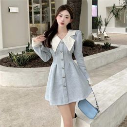 Casual Dresses Pink Single Breasted Corduroy Dress Elegant Bodycon Slim Vestidos Mujer Sleeve Full Doll Neck Autumn Winter Knitted Women