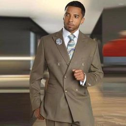 Men's Suits Wedding Man Brown Double-Breasted Groom Tuxedos Men Gentleman Costume Jacket Blazer Outfit 2 Piece Suit (Jacket Pants Tie)