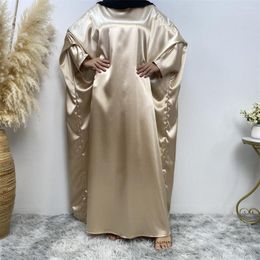 Ethnic Clothing Muslim Abaya Women Fashion Simple Shiny Satin Islamic Dubai Turkish Pullover African Robes Femme Vestiod