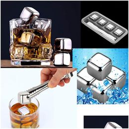 Ice Buckets And Coolers Stainless Steel Reusable Cubes Chilling Stones For Whiskey Wine Bar Ktv Supplies Magic Wiskey Beer Cooler Drop Dhad8