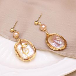 Dangle Earrings Natural Freshwater Baroque Pearl Purple Handmade Copper Wire Wrapped For Women Charm Jewelry Eardrop Girl Party Gift