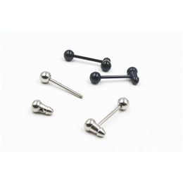 Tongue Rings 50Pcs Tongue/ Nipple Ring Barbells Bar 14G1.6Mm Body Piercing Jewellery Black/Sliver Drop Delivery Dhgarden Dhslc