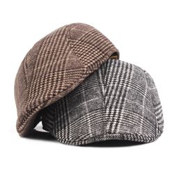Berets Mens Cotton Plaid Caps MiddleAged Autumn Winter Hats Boina Herringbone sboy Baker Boy Hat Women Tweed Flat Cap 230915