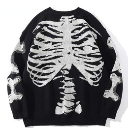 Mens Sweaters Men Oversized Sweater Black Loose Skeleton Bone Print Women Vintage Retro Knitted Autumn Cotton Pullover Unisex 230915
