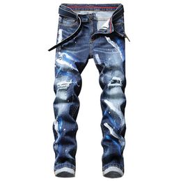 New Arrive Mens Skinny Denim Pants for Youth Autumn Winter Casual Slim Ripped Patchwork Cowboys Trousers Hip Hop Printed Jeans2747
