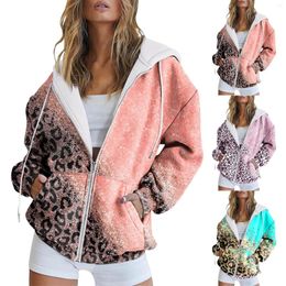 Women's Hoodies Plain Women Sweatshirts Fashion Hoodie Long Sleeve Pocket Zipper Sports Jacket Loose Panel Leopard Print Sweatshirt