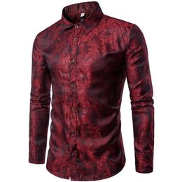 Men's Embroidery Pattern Long Sleeve Shirts Retro Design Thin Casual Men Shirt Fashion Clothing Prom Party Club Even Shirts201y