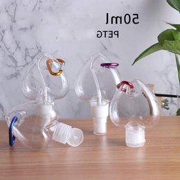 Empty Love Heart Plastic Alcohol Refillable Bottle 50ml Clear Transparent PET Hand Sanitizer Bottles with Key Ring Hook Easy to Carry Srbpe