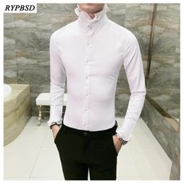 Men's Casual Shirts Arrival Autumn Mens Lace Shirt Black And White Long Sleeve Transparent Sexy Party Wedding Club2404