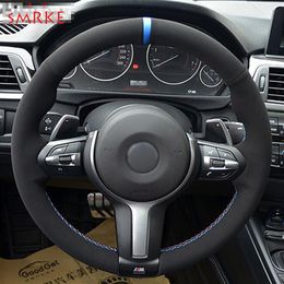 Black Suede Car Steering Wheel Cover for BMW F87 M2 F80 M3 M4 M5 F12 F13 M6 F85 F86 F33 F30 M Sport256J