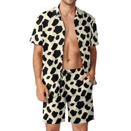 Men's Tracksuits Cow Print Vintage Men Sets Animal Spots Casual Shorts Beachwear Shirt Set Summer Hawaii Suit Short Sleeve Oversized