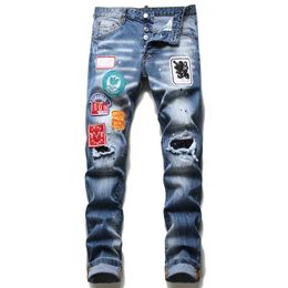 Fashion Men Ripped Slim Fit Jeans Destroyed Skinny Straight Tapered Leg Washed Design Mens Frayed Motocycle Denim Pants Hip Hop St189N