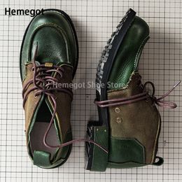 Dress Shoes Dark Green Handmade Derby Shoes for Men Brand Design Office Work Leather Shoes Mixed Colors Vintage Lace-Up Fashion Men's Shoes 230915